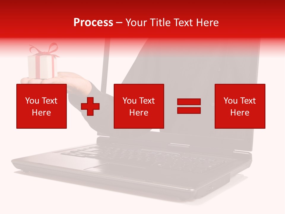 A Person Holding A Present In Front Of A Laptop PowerPoint Template