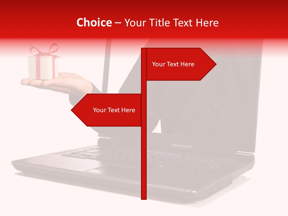 A Person Holding A Present In Front Of A Laptop PowerPoint Template