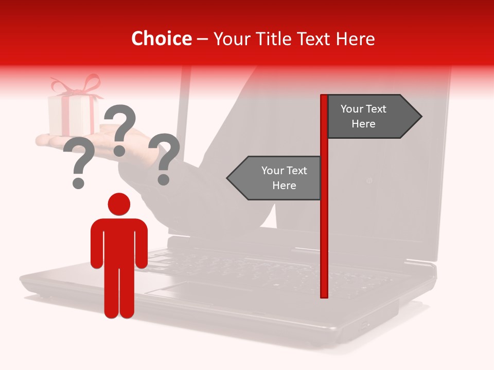 A Person Holding A Present In Front Of A Laptop PowerPoint Template