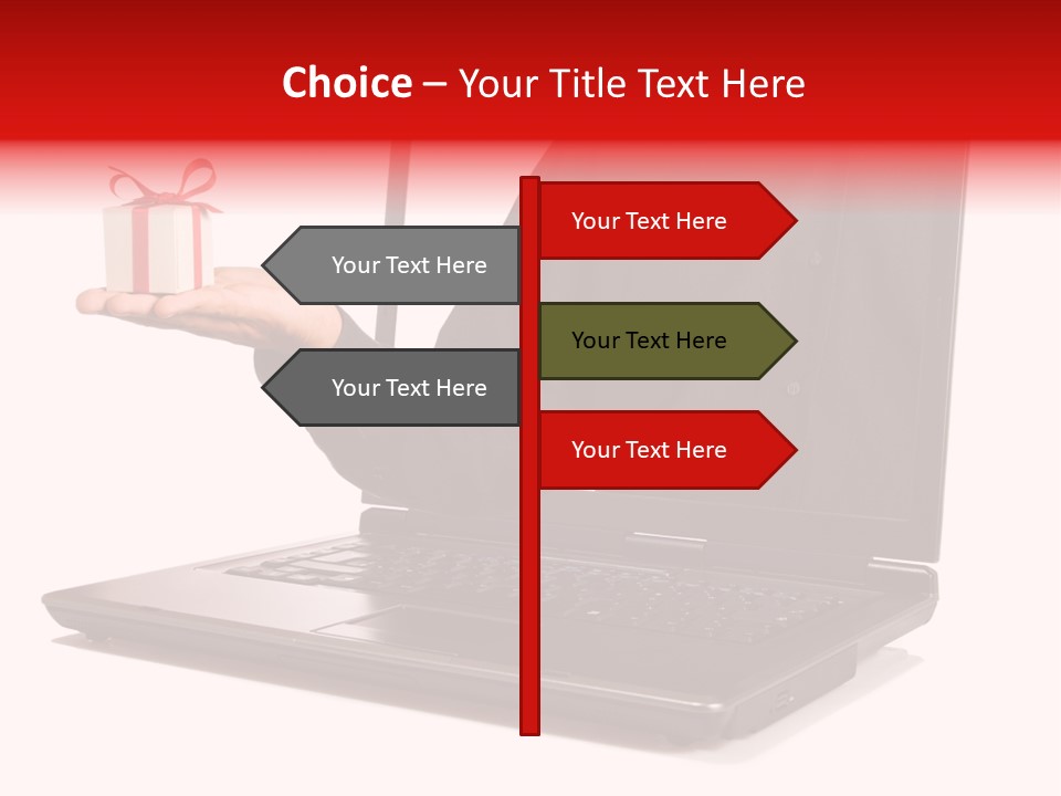 A Person Holding A Present In Front Of A Laptop PowerPoint Template