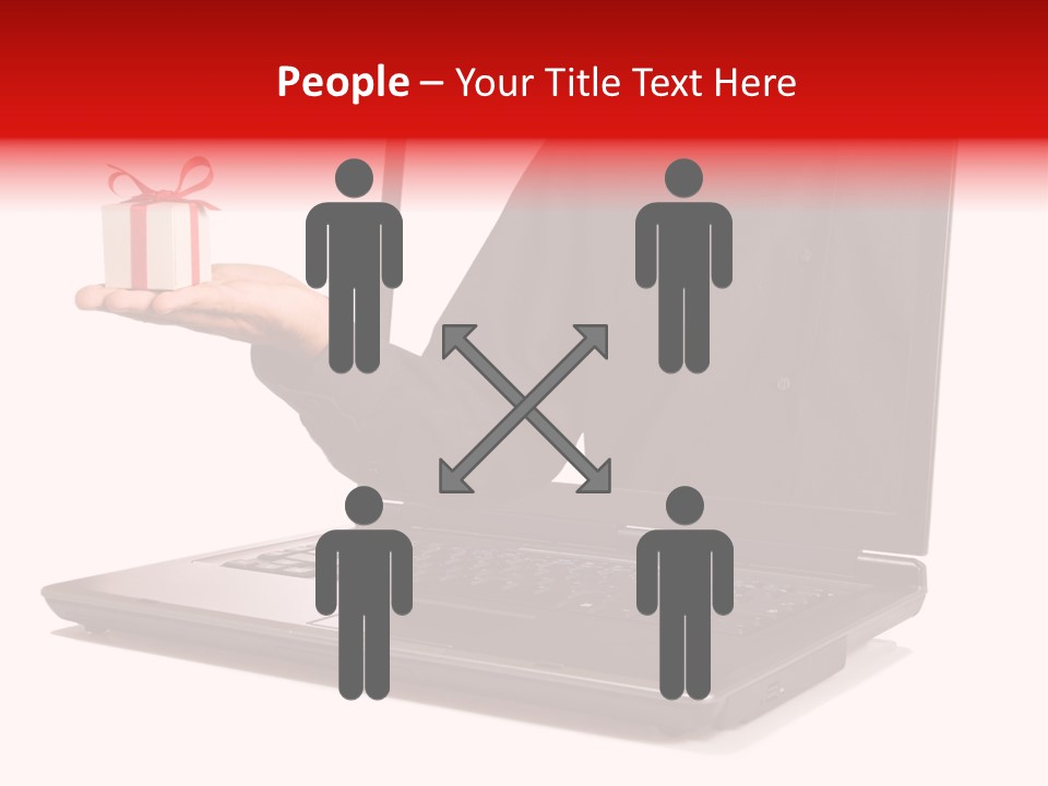 A Person Holding A Present In Front Of A Laptop PowerPoint Template