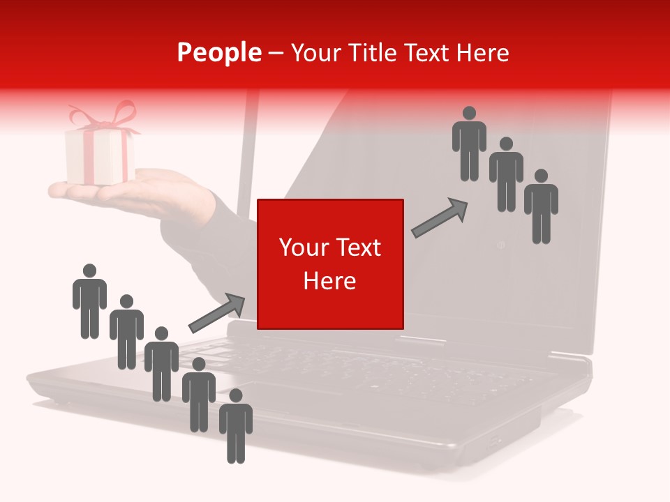 A Person Holding A Present In Front Of A Laptop PowerPoint Template