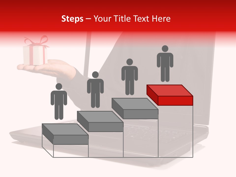 A Person Holding A Present In Front Of A Laptop PowerPoint Template