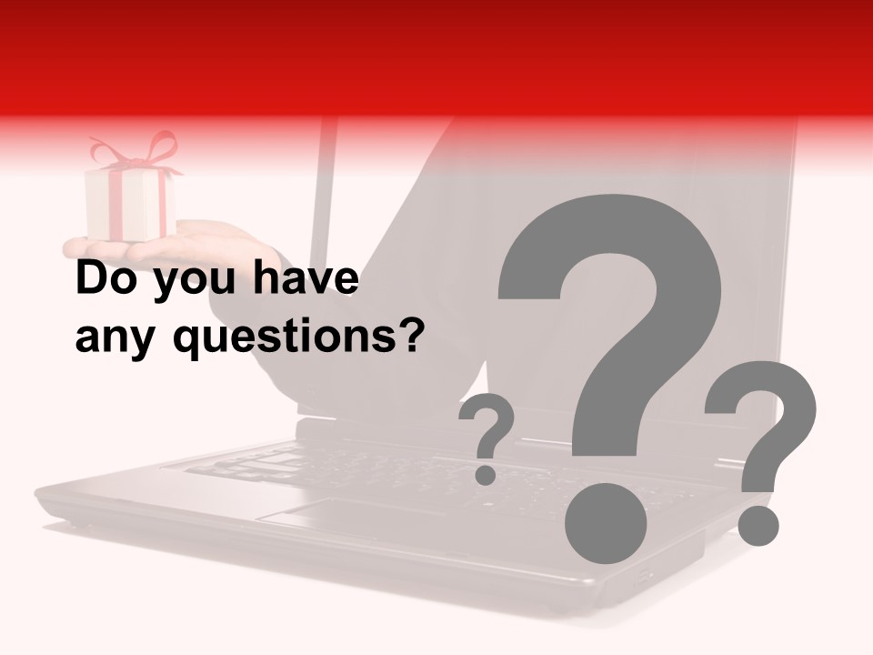 A Person Holding A Present In Front Of A Laptop PowerPoint Template