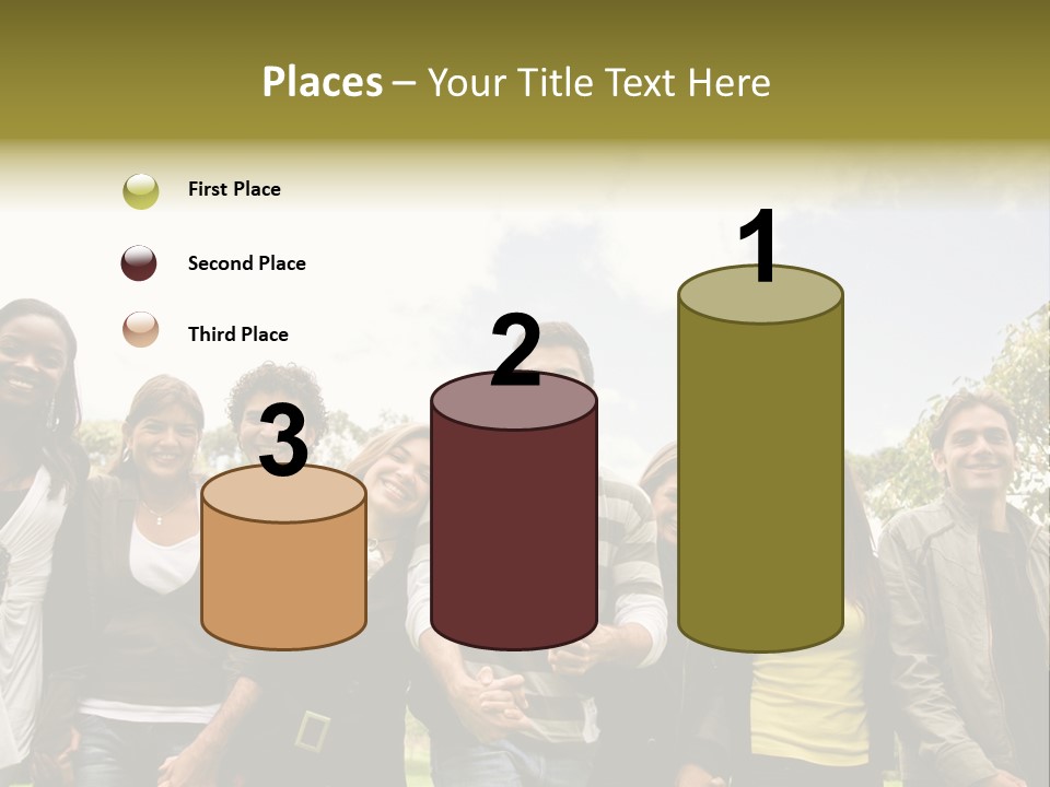 Happy Friends Smiling Outdoors In A Park - Diversity PowerPoint Template