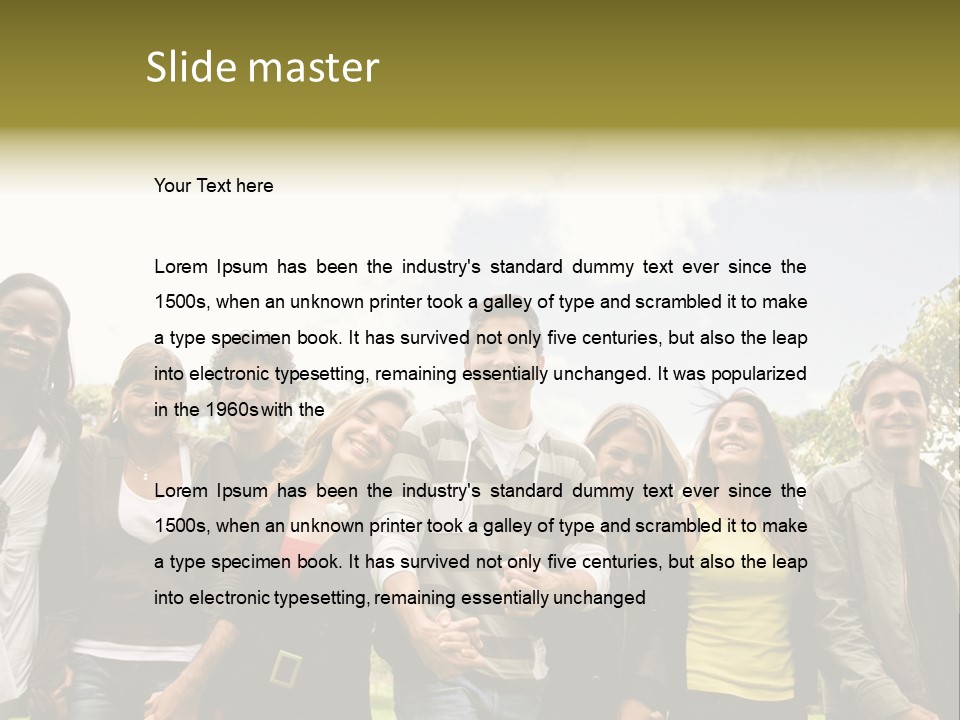 Happy Friends Smiling Outdoors In A Park - Diversity PowerPoint Template