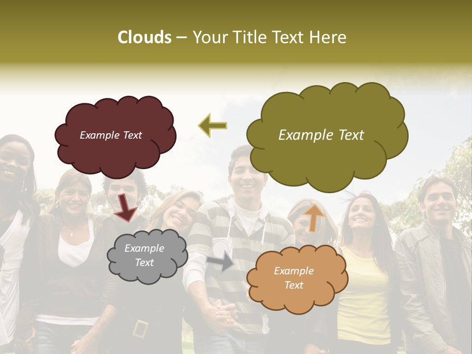 Happy Friends Smiling Outdoors In A Park - Diversity PowerPoint Template