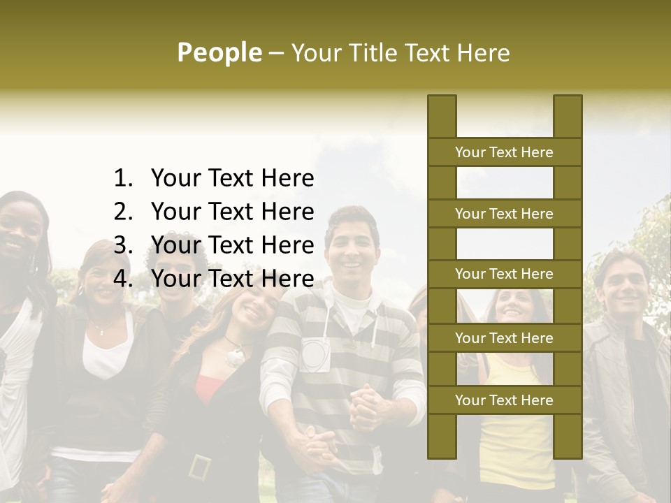 Happy Friends Smiling Outdoors In A Park - Diversity PowerPoint Template