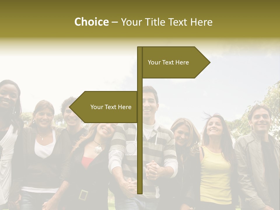 Happy Friends Smiling Outdoors In A Park - Diversity PowerPoint Template