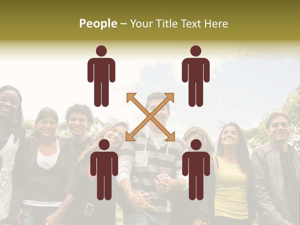 Happy Friends Smiling Outdoors In A Park - Diversity PowerPoint Template