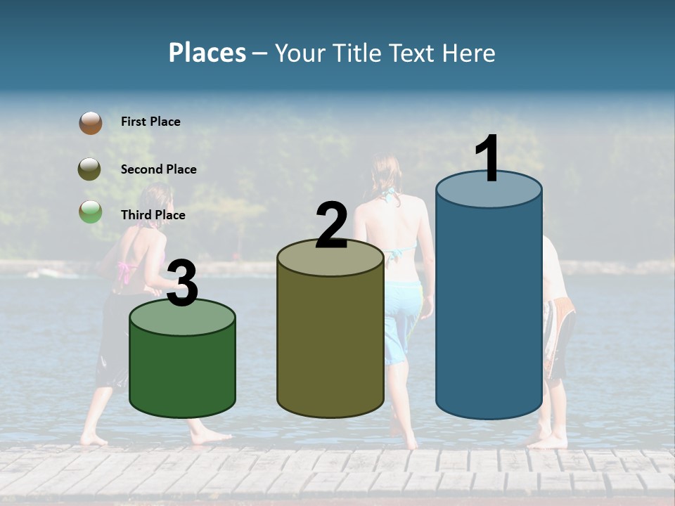 Candid Portrait Of Group Of Children At Lakeside PowerPoint Template