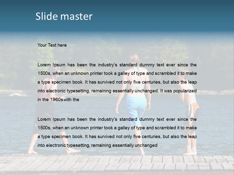 Candid Portrait Of Group Of Children At Lakeside PowerPoint Template