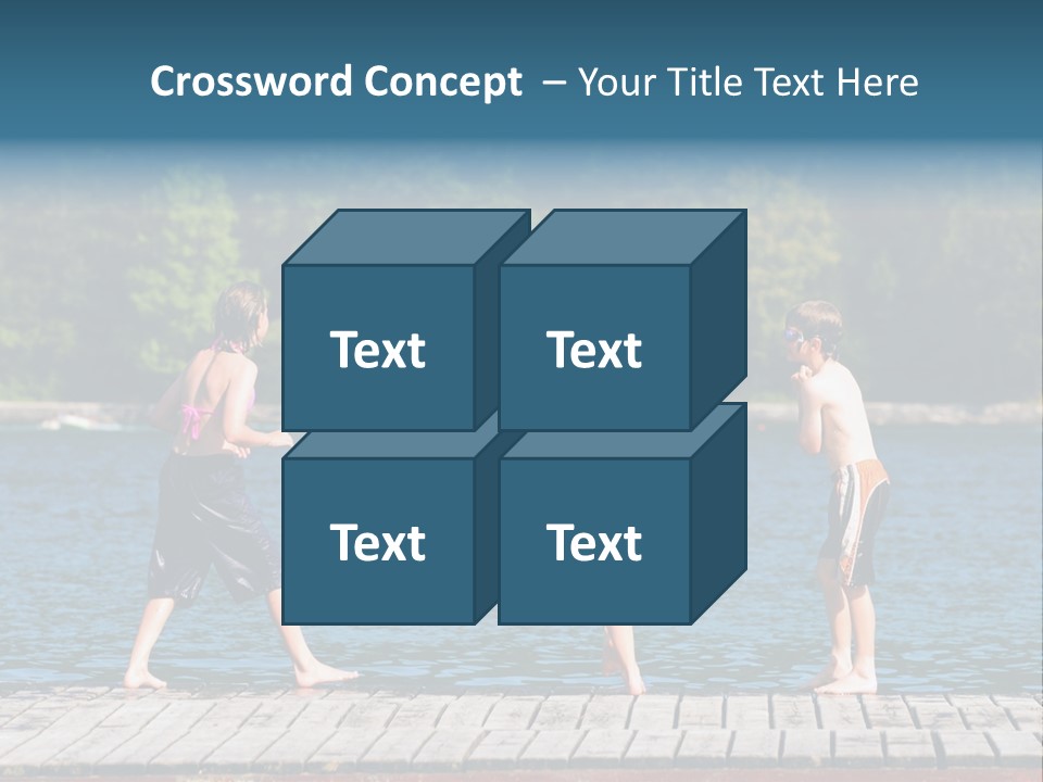 Candid Portrait Of Group Of Children At Lakeside PowerPoint Template