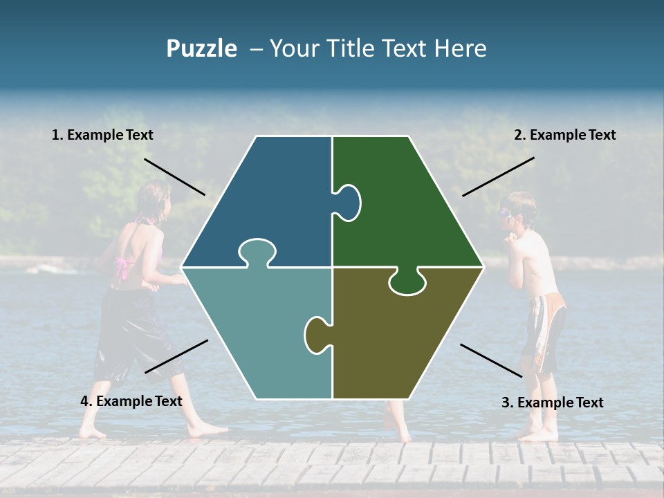 Candid Portrait Of Group Of Children At Lakeside PowerPoint Template