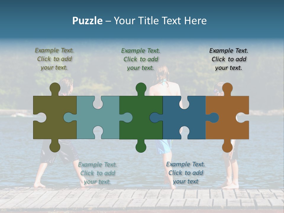 Candid Portrait Of Group Of Children At Lakeside PowerPoint Template