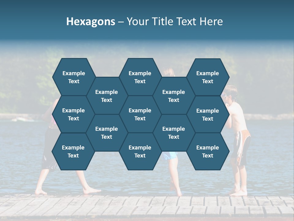 Candid Portrait Of Group Of Children At Lakeside PowerPoint Template