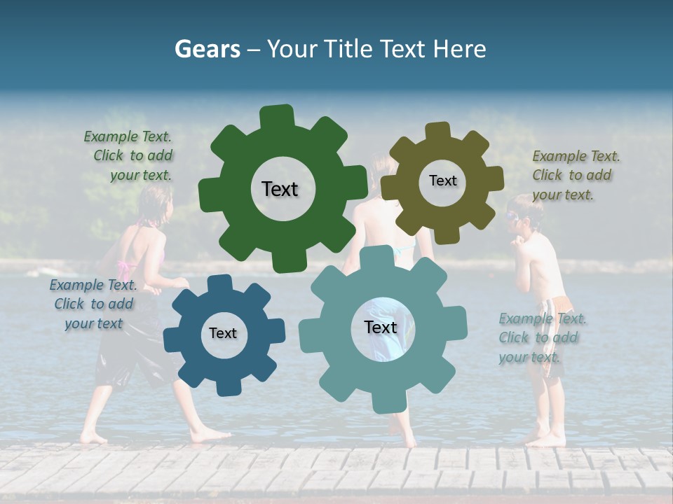 Candid Portrait Of Group Of Children At Lakeside PowerPoint Template