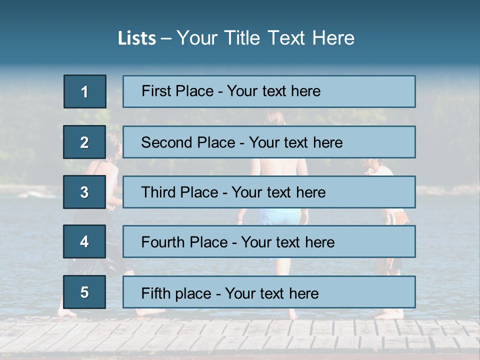 Candid Portrait Of Group Of Children At Lakeside PowerPoint Template