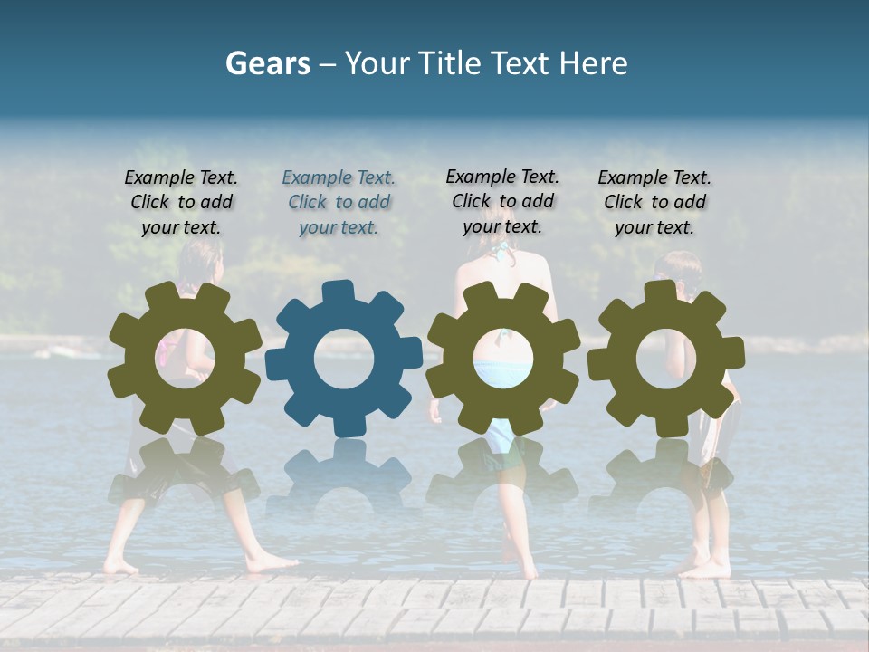 Candid Portrait Of Group Of Children At Lakeside PowerPoint Template