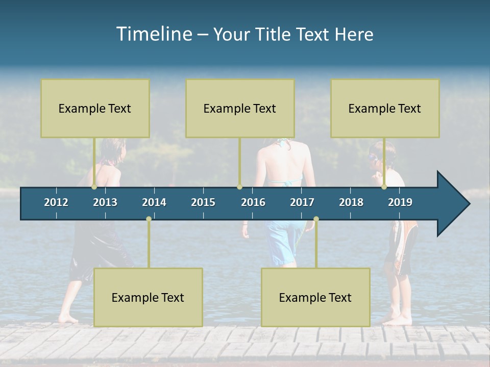 Candid Portrait Of Group Of Children At Lakeside PowerPoint Template