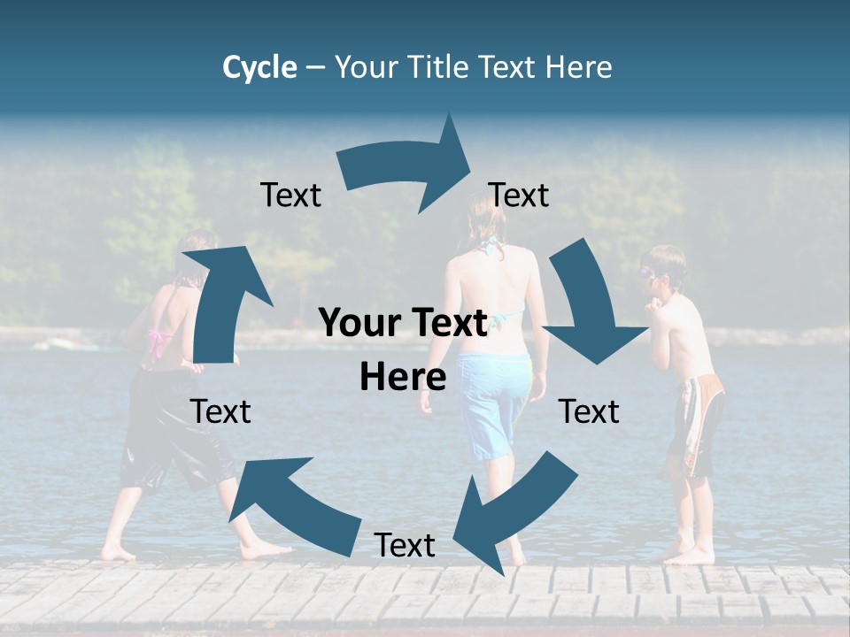 Candid Portrait Of Group Of Children At Lakeside PowerPoint Template