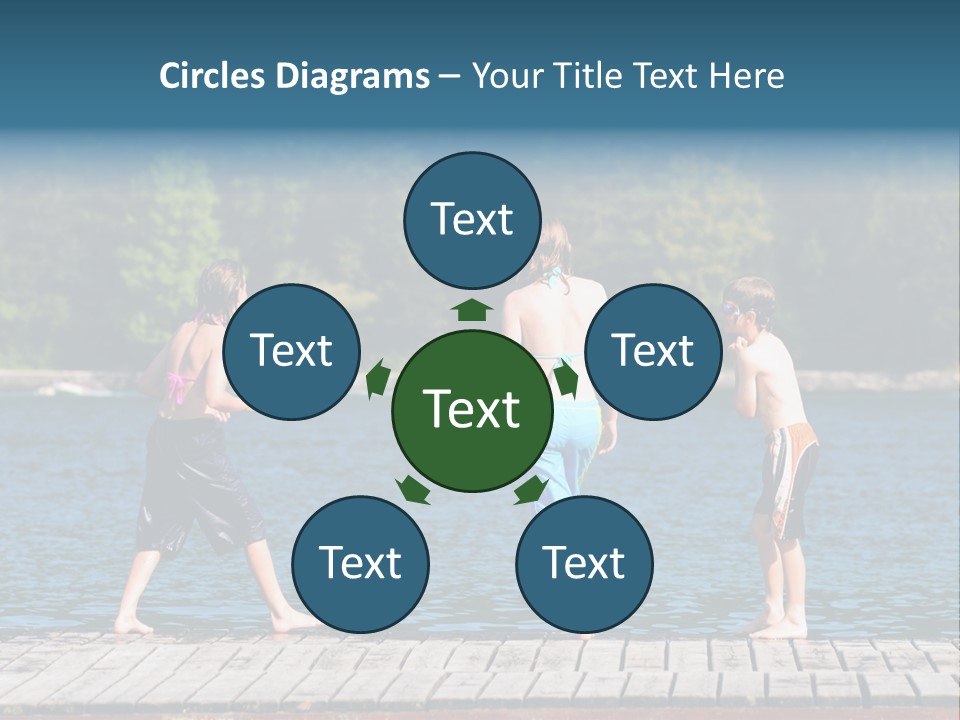 Candid Portrait Of Group Of Children At Lakeside PowerPoint Template