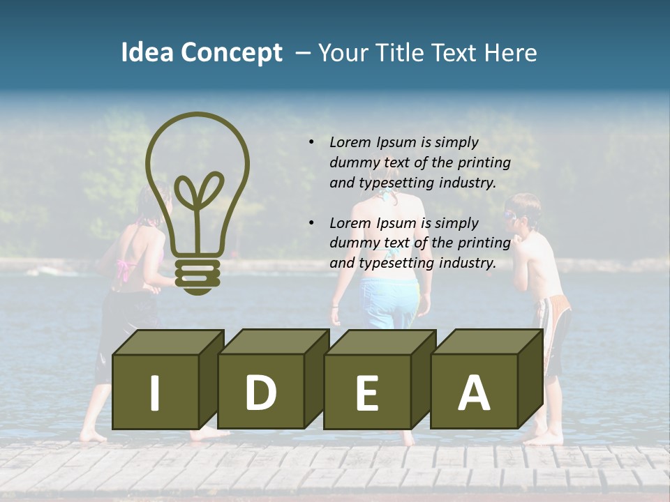 Candid Portrait Of Group Of Children At Lakeside PowerPoint Template