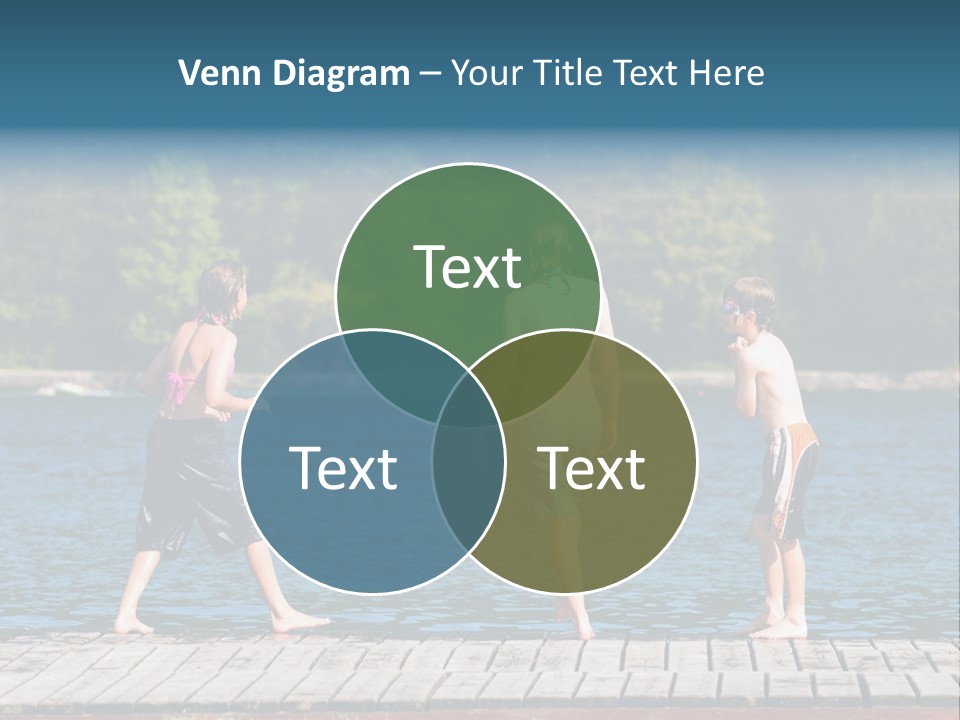 Candid Portrait Of Group Of Children At Lakeside PowerPoint Template