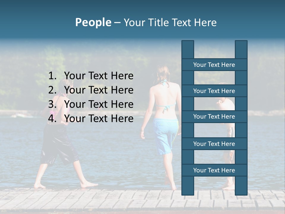 Candid Portrait Of Group Of Children At Lakeside PowerPoint Template