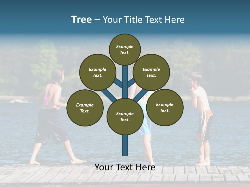 Candid Portrait Of Group Of Children At Lakeside PowerPoint Template