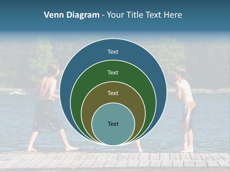 Candid Portrait Of Group Of Children At Lakeside PowerPoint Template