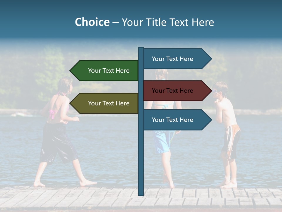 Candid Portrait Of Group Of Children At Lakeside PowerPoint Template