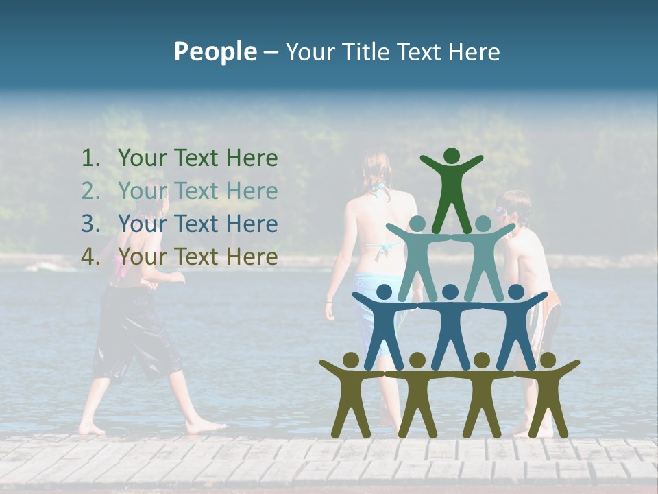 Candid Portrait Of Group Of Children At Lakeside PowerPoint Template
