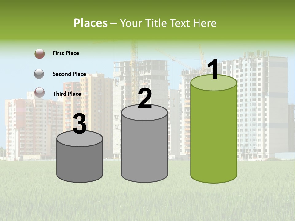 Residential Buildings, Some Of Them Under Construction, With Beautiful Green Field Foreground PowerPoint Template