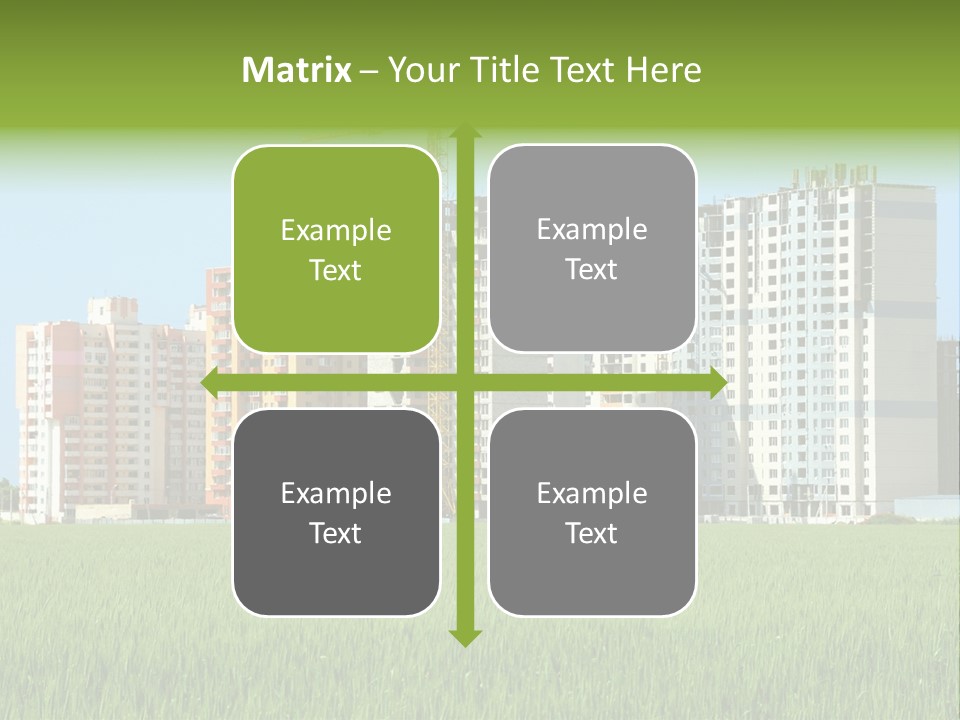 Residential Buildings, Some Of Them Under Construction, With Beautiful Green Field Foreground PowerPoint Template