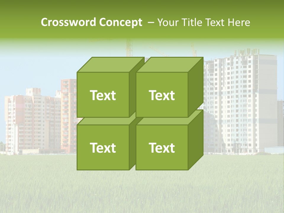 Residential Buildings, Some Of Them Under Construction, With Beautiful Green Field Foreground PowerPoint Template