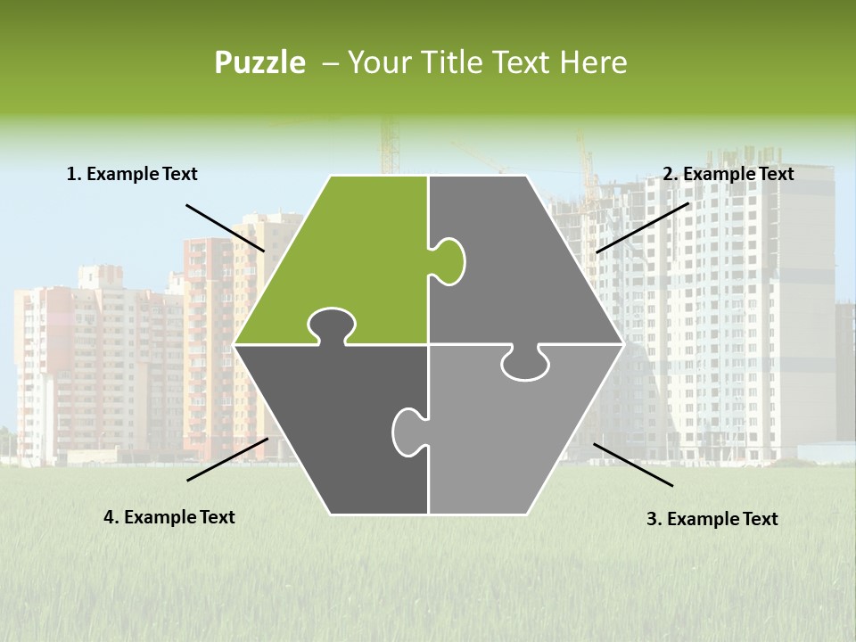 Residential Buildings, Some Of Them Under Construction, With Beautiful Green Field Foreground PowerPoint Template