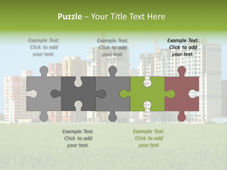 Residential Buildings, Some Of Them Under Construction, With Beautiful Green Field Foreground PowerPoint Template