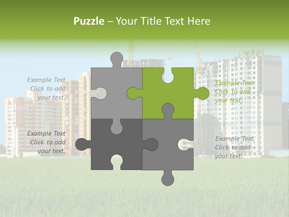 Residential Buildings, Some Of Them Under Construction, With Beautiful Green Field Foreground PowerPoint Template