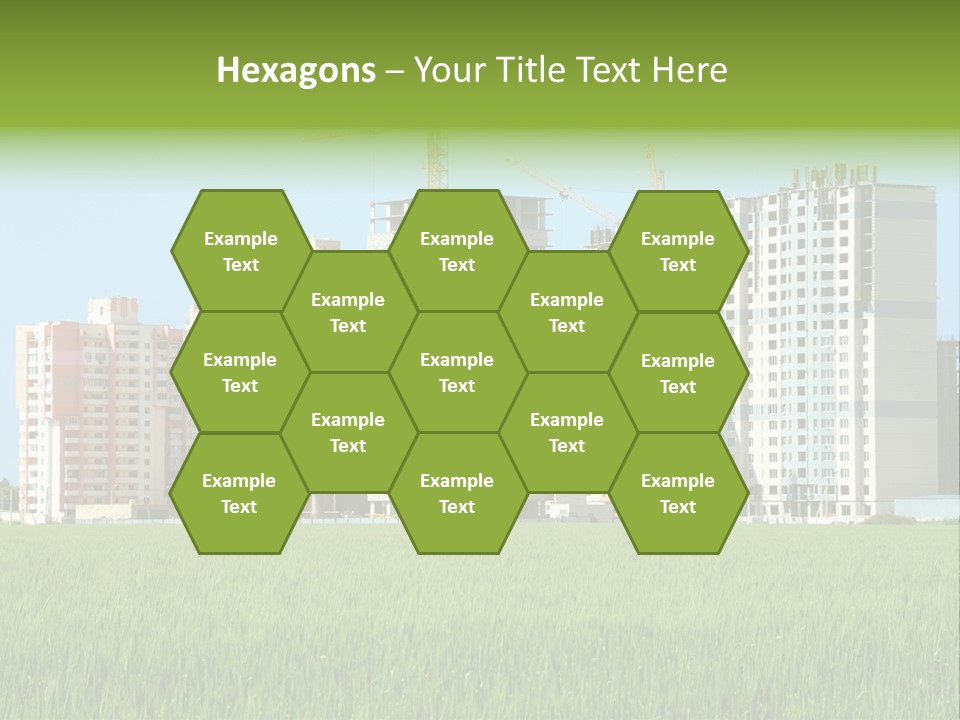 Residential Buildings, Some Of Them Under Construction, With Beautiful Green Field Foreground PowerPoint Template