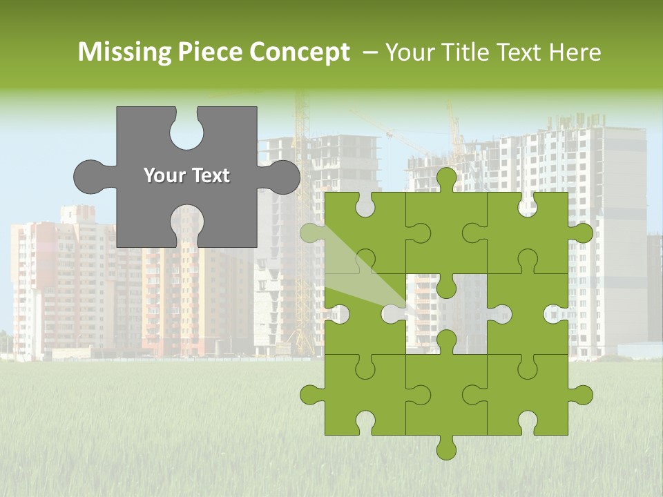 Residential Buildings, Some Of Them Under Construction, With Beautiful Green Field Foreground PowerPoint Template