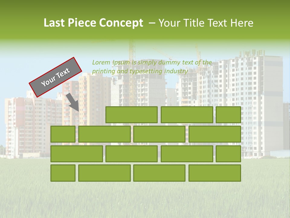 Residential Buildings, Some Of Them Under Construction, With Beautiful Green Field Foreground PowerPoint Template