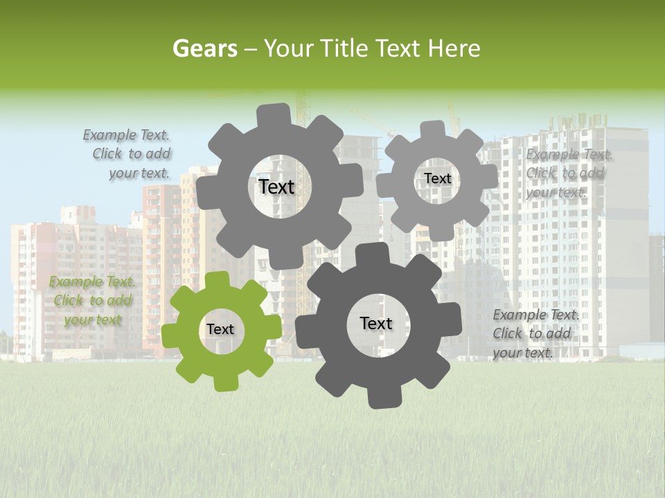 Residential Buildings, Some Of Them Under Construction, With Beautiful Green Field Foreground PowerPoint Template