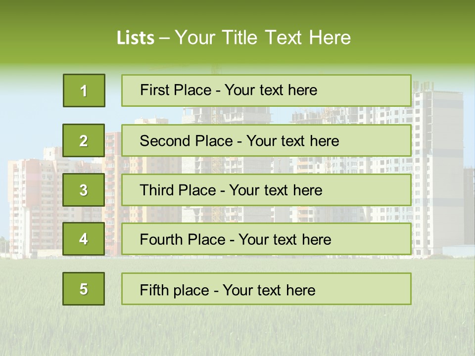 Residential Buildings, Some Of Them Under Construction, With Beautiful Green Field Foreground PowerPoint Template