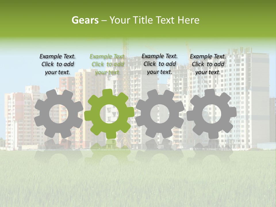 Residential Buildings, Some Of Them Under Construction, With Beautiful Green Field Foreground PowerPoint Template