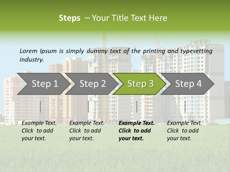 Residential Buildings, Some Of Them Under Construction, With Beautiful Green Field Foreground PowerPoint Template