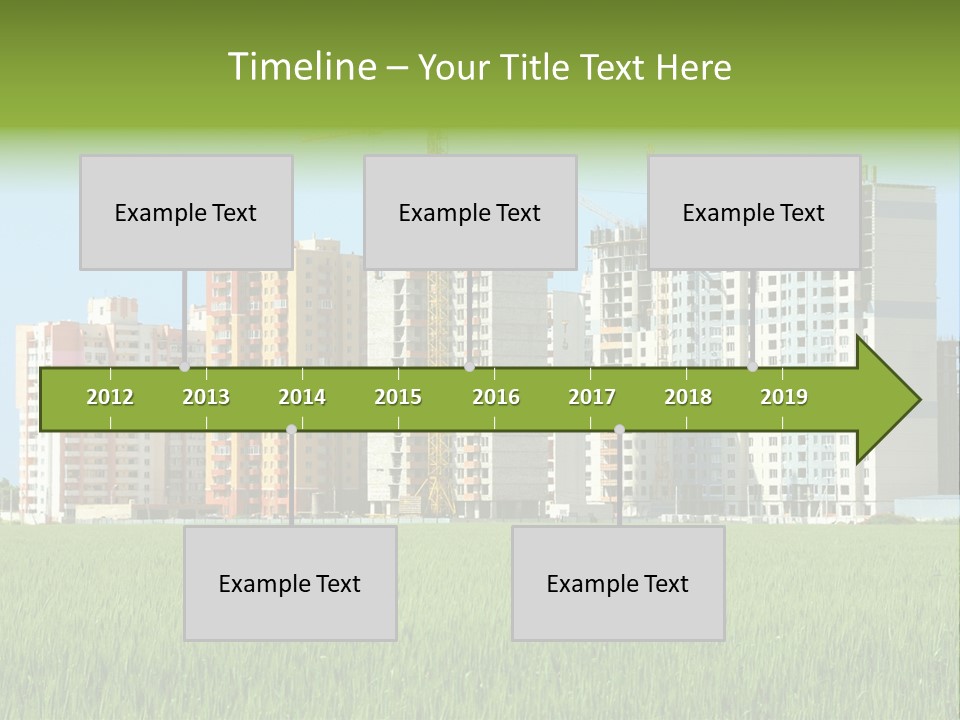 Residential Buildings, Some Of Them Under Construction, With Beautiful Green Field Foreground PowerPoint Template