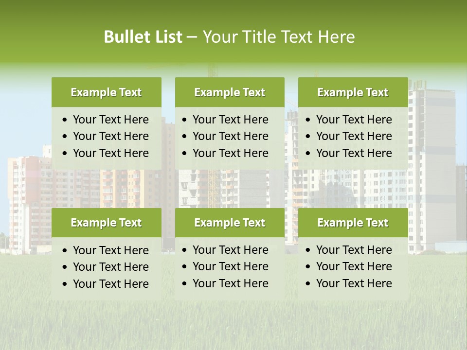Residential Buildings, Some Of Them Under Construction, With Beautiful Green Field Foreground PowerPoint Template