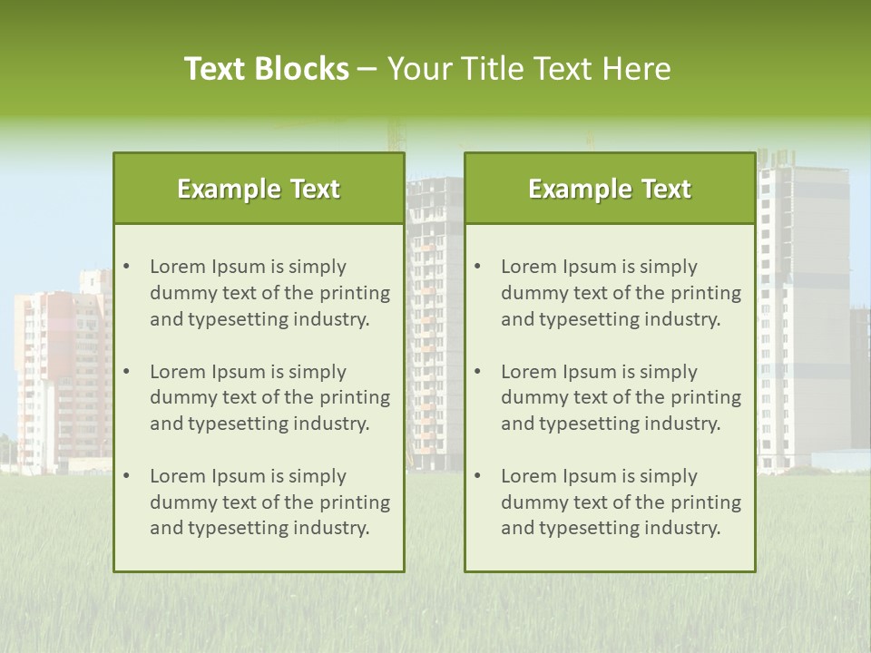 Residential Buildings, Some Of Them Under Construction, With Beautiful Green Field Foreground PowerPoint Template