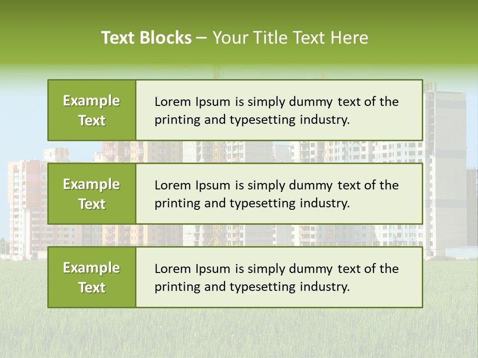 Residential Buildings, Some Of Them Under Construction, With Beautiful Green Field Foreground PowerPoint Template